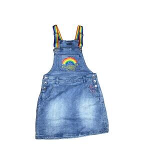 RARE SpongeBob Denim Overall Dress Rainbow Straps Skirtall sz small jean lgbtq